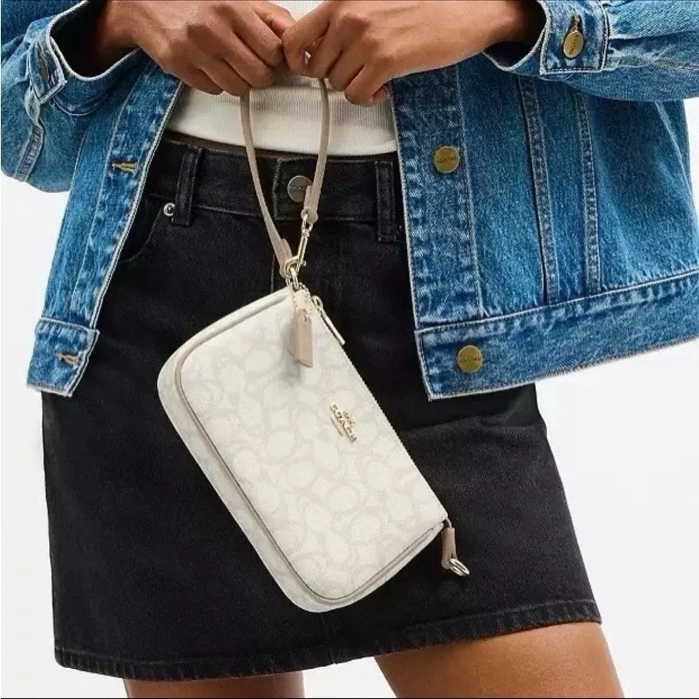Coach Nolita Cream Wristlet with Signature Pattern